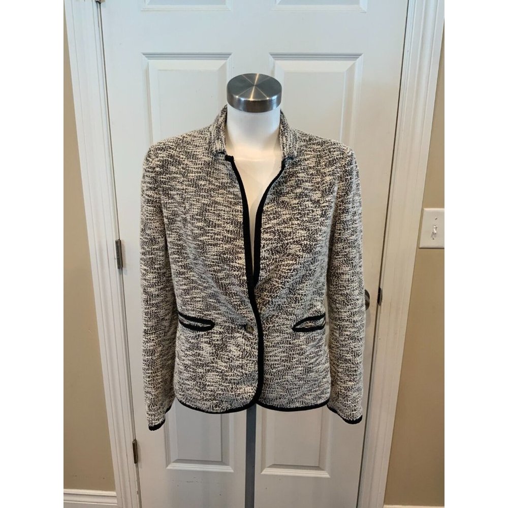 Cartonnier Anthropologie White & Blue Tweed Blazer, Size 8